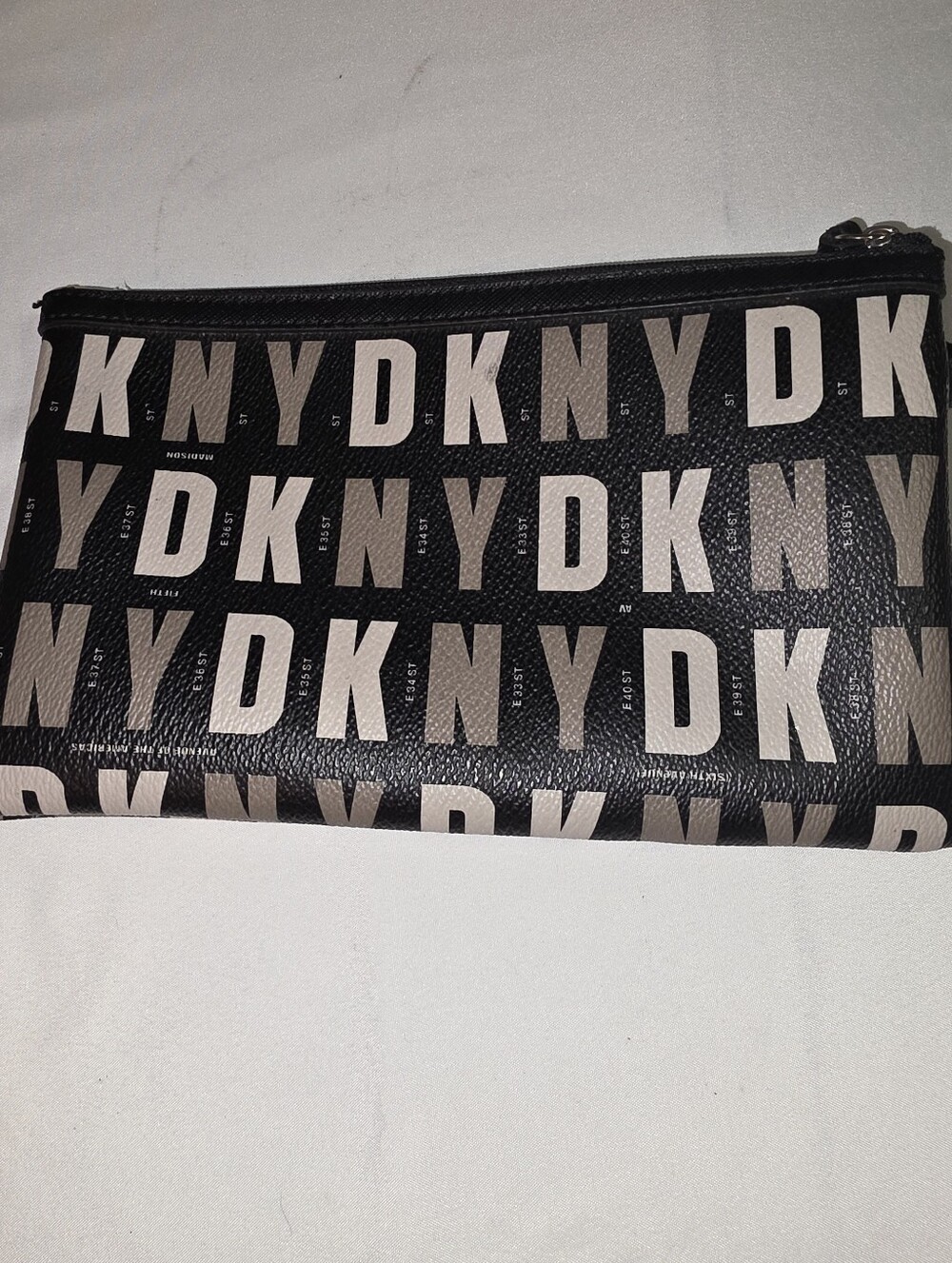 DKNY Black All-Over Logo Monogram Zippered Pouch